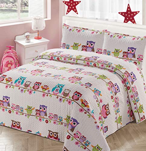 Kids Zone Home Linen Bedspread Coverlet Quilt Set Owls Flowers for Girls (Twin)  eBay
