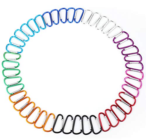 Faswin 45 Pack 2 inch Carabeaner Multicolor D Shape Buckle Pack - Aluminum Carabiner for Home, Rv, Outdoor, Camping, Fishing, Hiking, Traveling and Keychain