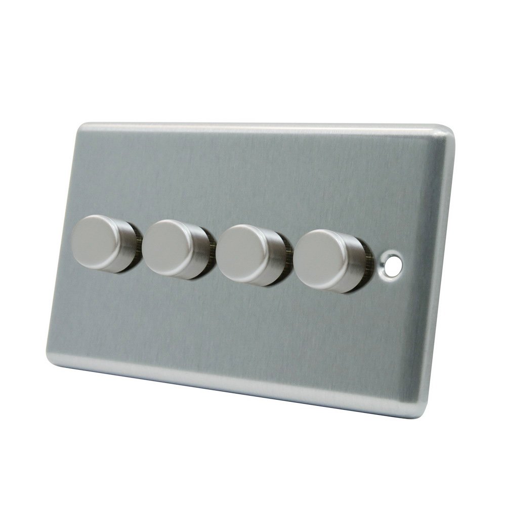 AET CSC4GDIMLED Satin Chrome Classical 250W-10 Amp 4 Gang 2 Way 250W LED Light Dimmer Switch, 250 W, 240 V