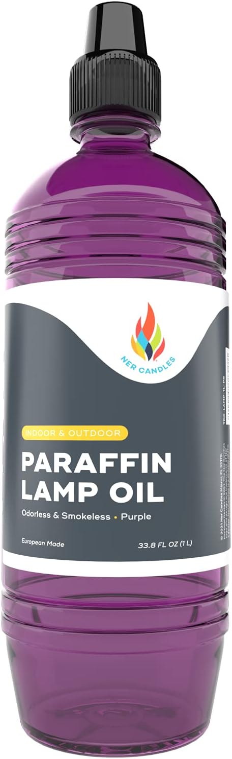 Oil Lamps & Accessories - Liquid Paraffin Lamp Oil - 1 Liter - Smokeless, Odorless, Ultra Clean Burning Fuel for Indoor and Outdoor Use (Purple)