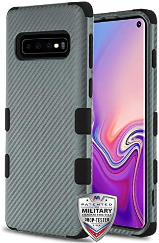 iHeartGlitter - for Samsung Galaxy S10 Dark Gray Cyber Carbon Fiber Grip Cover Phone Case [ONLY S10 Model]