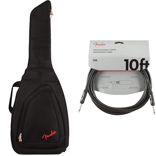 Fender FE610 Electric Guitar Gig Bag, Black & Professional Series Instrument Cable, Guitar Cable 10 ft, Stage Ready with Anti-Kinking Design, Black