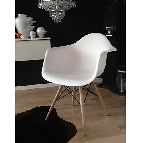 Aingoo Eiffel Kitchen Chair Molded Dining Armchair Mid Century Plastic Side Chair Dowel Wood Eiffel Legs Dining Room Office Lightweight Easy Assembly White - Thumbnail 5
