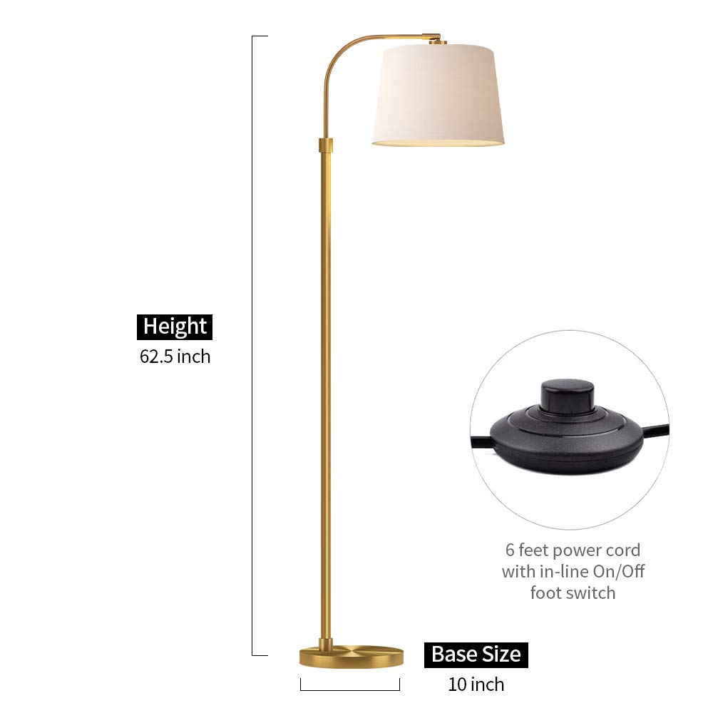 Oneach Modern Floor Lamp for Living Rooms LED Contemporary Arc Standing Lamps for Bedrooms Accent Tall Pole Gold Light for Reading with Hanging Lamp Shade Antique Brass