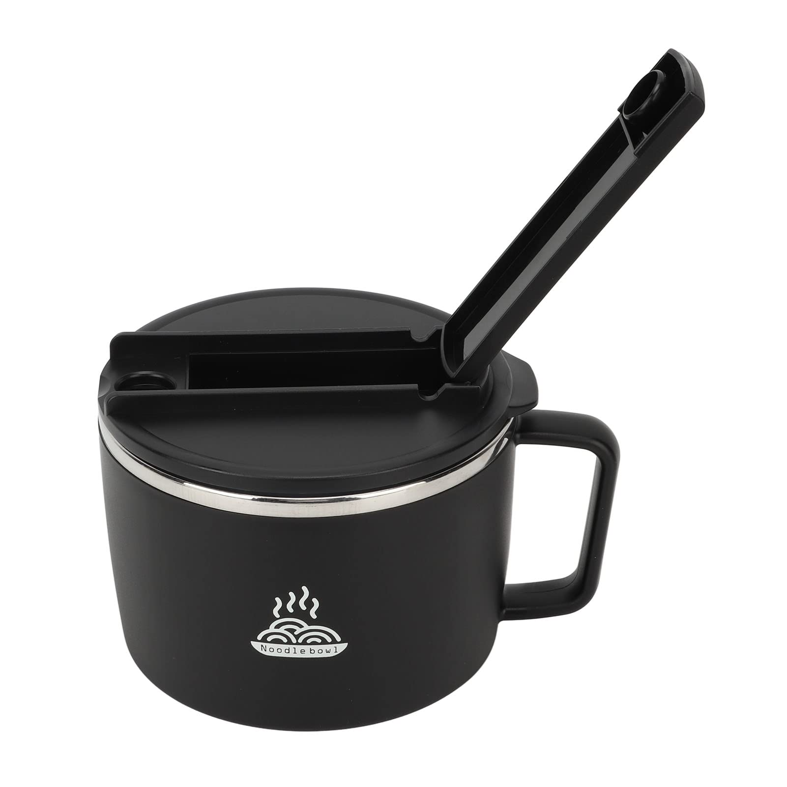 Microwave Microwave Ramen Bowl Set, 1200ml Stainless Steel Rapid Noodle Cooker with Chopsticks and Spork, Lid, Handle, Mobile Phone Slot, Instant Noodle Bowl for Office College (Black)