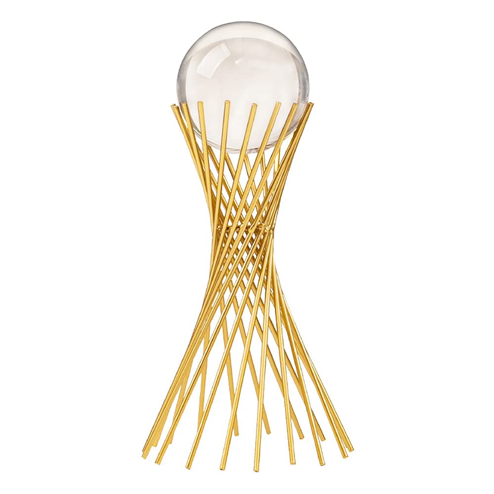 Hosoncovy Metal Crystal Ball Ornaments Clear Crystal Ball with Metal Stand Transparent Crystal Ball Home Furnishings with Metal Stand Home Ornament Home Decoration (X Holder)