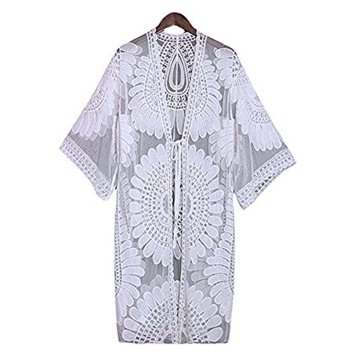 SKJIND Sexy Beach Bikini Cover up Dress,White Floral Lace Swimsuit Covers for Women Plus Size, fit for All(Size: fit for all size)