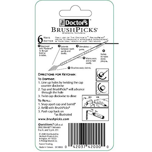 The Doctor's BrushPicks Interdental Toothpicks Dispenser | 15-Picks per pack | 3-Packs Total