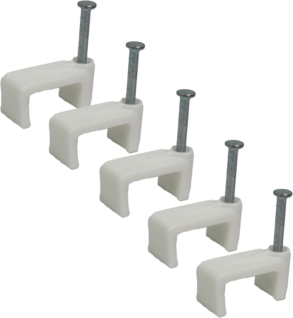 TR Cable White Flat Cable Clips 18mm - 50 Pieces - Nail Wall Mount Wire