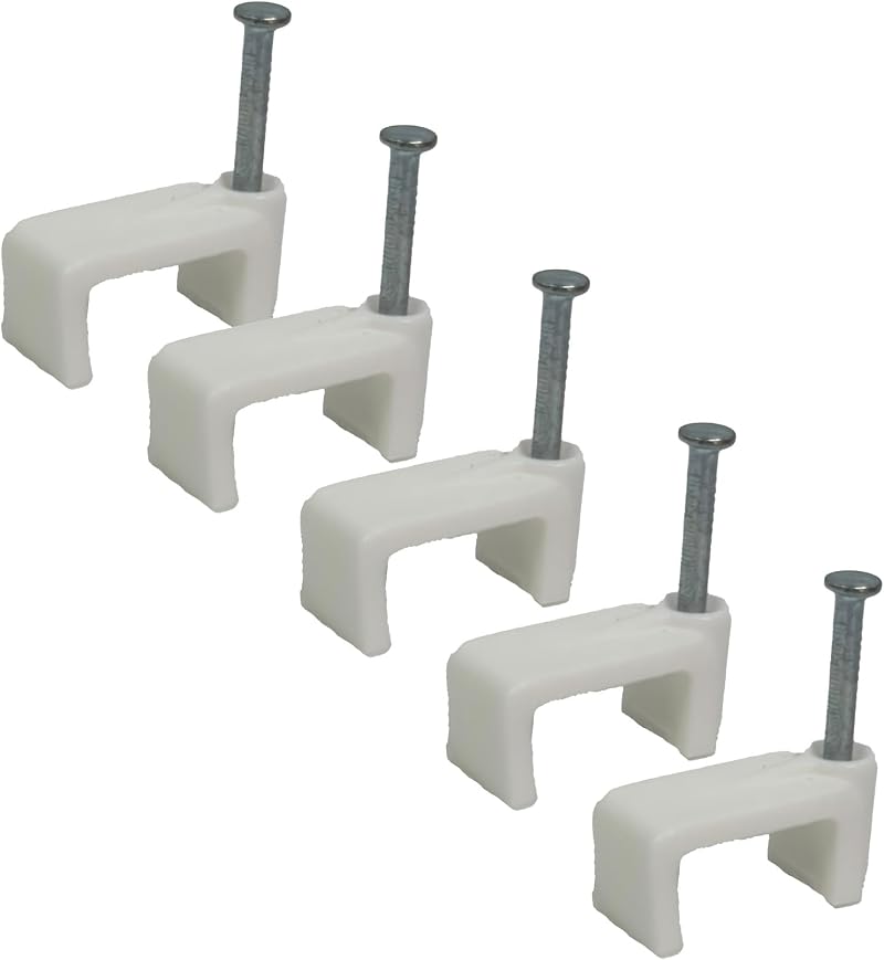 TR Cable White Flat Cable Clips 18mm - 50 Pieces - Nail Wall Mount Wire