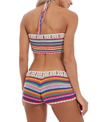 Women Crochet Bikini Set Knit 2PCS Bathing Suit Swimsuit Beachwear - Thumbnail 6