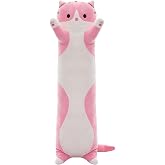 SHINUOER Cute Long Cat Plush Body Pillow, Soft Stuffed Animals 27.5 Inch | Kawaii Cat Plushie Toy - Sleeping Hugging Pillow Bedtime Cartoon Doll, Gifts for Kids, Girls &amp; Girlfriend (Pink)