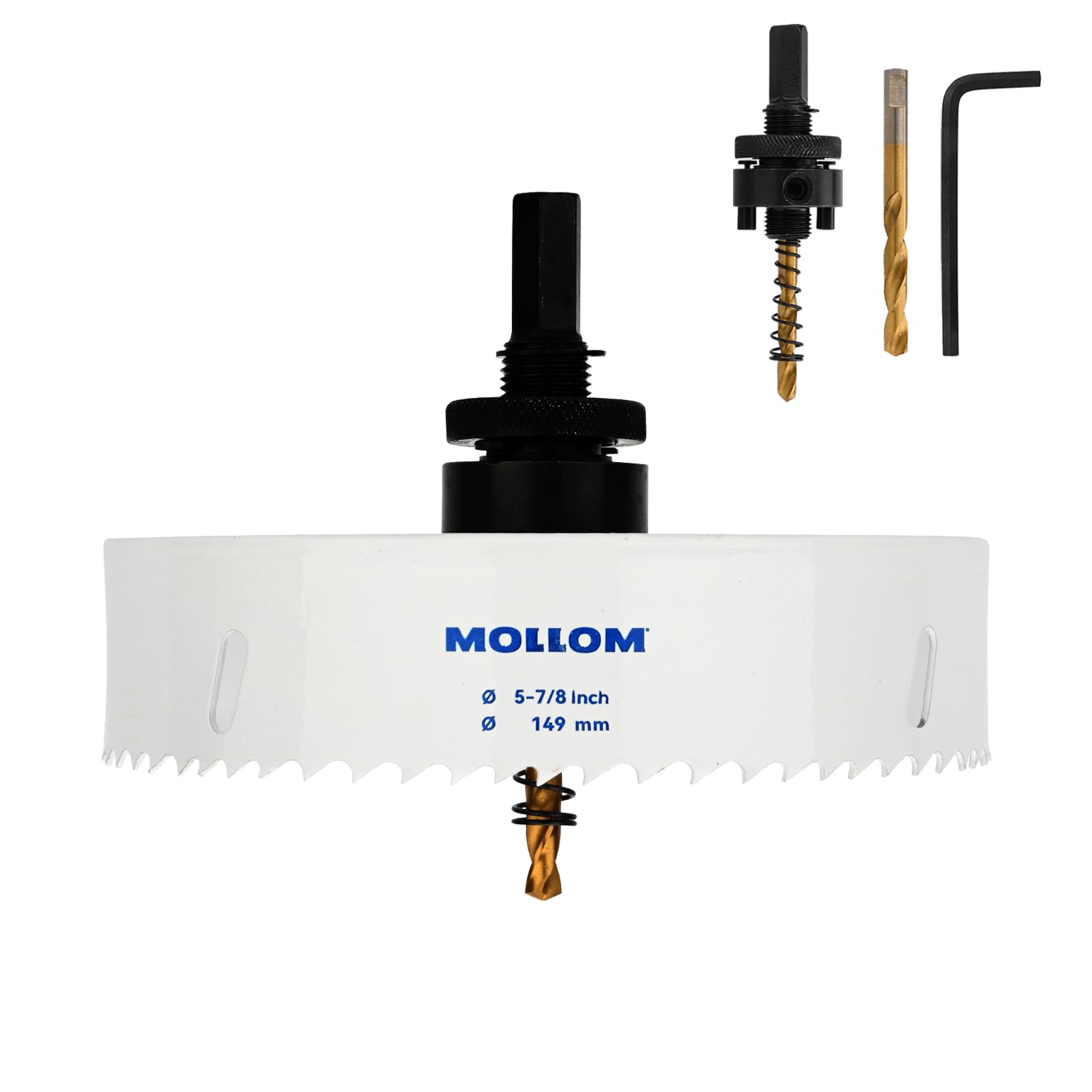 Mollom (149mm | 5-7/8") HSS M42 with 8% cobalt BI-Metal Hole Saw with 2 Pilot Drill Bits & Arbor Smooth Cutting for PVC,Drywall,Wood,Plastic,Gypsum Board,Rubber — image 1