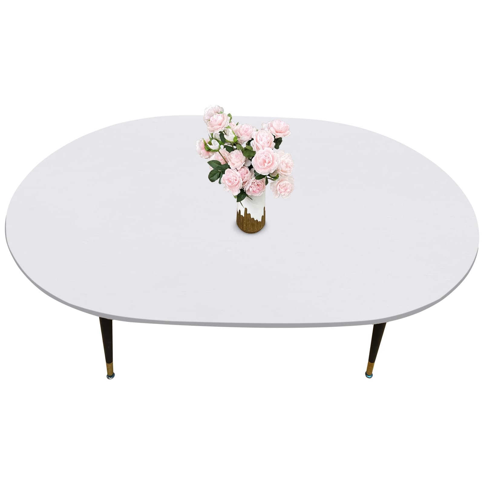 Photo 1 of LIBERECOO Oval Fitted Vinyl Tablecloth with Flannel Backing -Pure White - Fits 48" x 68" Oval Table - Waterproof, Elastic Edged for Secure Fit, Easy to Clean Plastic Table Cover