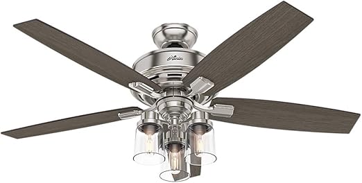 Hunter 52 Bennett Brushed Nickel Ceiling Fan With Light With