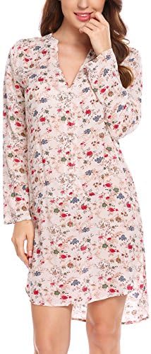 COSBEAUTY Womens Long Sleeve Printed Loose Cotton Casual Office Dress(White,XL)