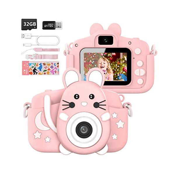 Kids-Camera-with-Silicone-Case-200MP-Rechargeable-Kids-Digital-Dual-Camera-with-20-Inch-IPS-Screen-1080P-Video-Camcorder-32GB-SD-Card-Selfie-Childrens-Camera-Toy-for-Boys-Girls-Age-3-12-Pink Kids Camera with Silicone Case, 20.0MP Rechargeable Kids Digital Dual Camera with 2.0 Inch IPS Screen 1080P Video…