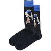 Hot Sox Men's Girl With The Pearl Earring Crew Socks 1 Pair, Black, Men's 10-13