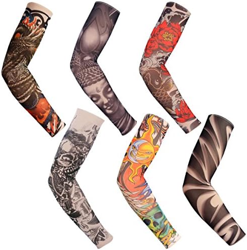 Arts Fake Temporary Tattoo Arm Sleeves, AKStore - Designs Tiger, Crown Heart, Skull, Tribal and Etc 6pcs C-1