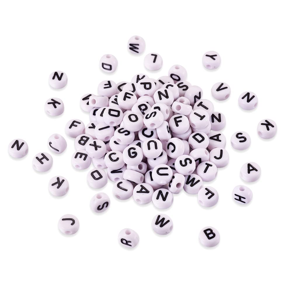 Cheriswelry 350pcs Acrylic Alphabet Beads 7mm White Flat Round Disc A-Z Letter Spacer Beads Charms for Jewellery Bracelet Making