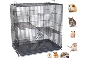MCAGE 3-Levels Easy Portable Collapsible Ferret Chinchilla Sugar Glider Rats Mouse Animal Critter Chew-Proof Metal Carrier Travel Cage with Narrow 3/8-Inch Bar Spacing Easy to Clean No Tools Needed