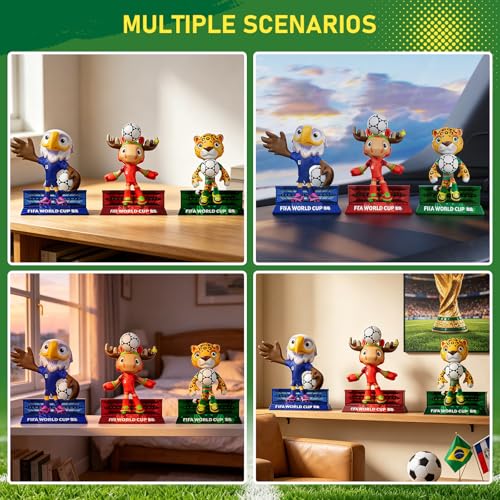 Sanyetral FIFA World Cup 2026 3-Piece Mascot Figurines, Multicoloured, Includes Clutch, Zayu, Maple, Court-A Game (6 cm)