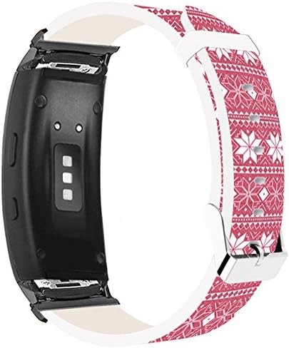 Galaxy Gear Fit2 Pro Bands Leather Replacement &amp; Compatible Strap For Samsung Galaxy Gear Fit 2/Fit2 Pro Straps Black Connectors + Christmas Printing Theme Design Red Flower Pattern