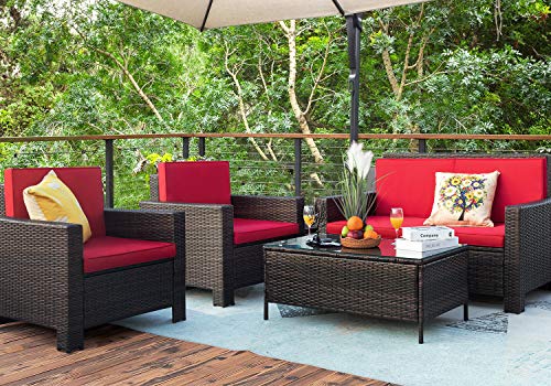 Homall 5 Pieces Outdoor Patio Furniture Sets Rattan Chair Wicker Conversation Sofa Set, Outdoor  ...