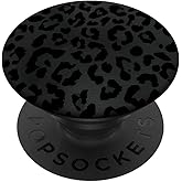 Black Gray Leopard Skin Pattern - Cheetah Animal Print PopSockets Adhesive PopGrip