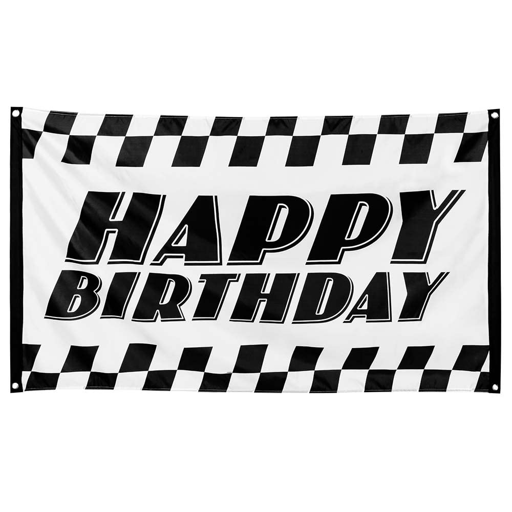 Boland Chequered Happy Birthday Polyester Flag for Childrens Birthday Parties Chequered Flag Racing Car Go Kart Children's Birthday Party Flag 90 x 150cm