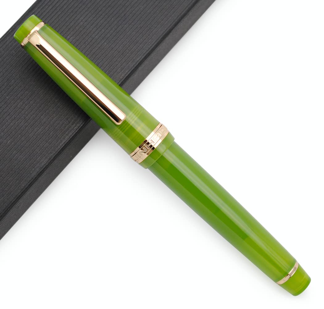 JINHAO 82 Celluloid Fountain Pen Acrylic Ink Pen with Ink Converter (Fine Nib, Gold Clip-Transparent Avocado Green)