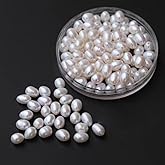 50 Pcs AAA 6-7mm Freshwater Pearl Beads for Crafts Necklaces Bracelets Earrings Natural Genuine Real Freshwater Cultured Pearls Perforated Oval Pearl Beads Loose Bead Crafts Gift,DIY Gifts