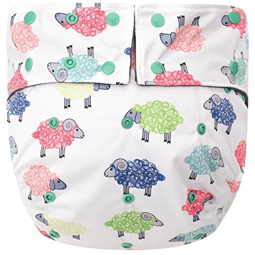 Happy Endings Teen/Adult Stain Resistant Snap Closure Reusable Cloth Diaper Incontinence - Counting Sheep