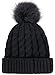 Simplicity Men / Women's Winter Hand Knit Faux Fur Black Pompoms Beanie Hat, Single-Black Pom Beanie