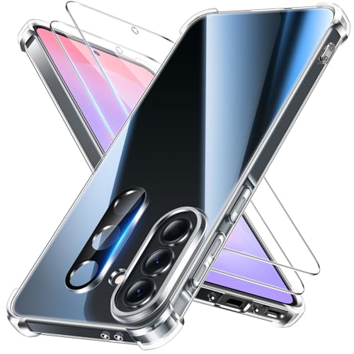 FLLAO 4 in 1 Case for Samsung Galaxy A37 5G with 2 Screen Protector and 1 Camera Lens Protector, [Built-in Air Pad] Anti-Shock Anti-Scratch Case, Transparent