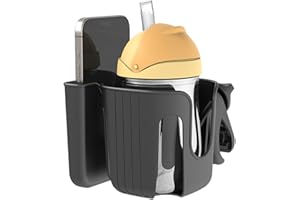 WEDFEIR Stroller Cup Holder with Phone Holder, 2-in-1 Universal Cup Phone Holder for Uppababy Nuna Doona Strollers, Bike Cup Holder, Adjustable Drink Phone Holder for Stroller, Wheelchair, Walker, Scooter.