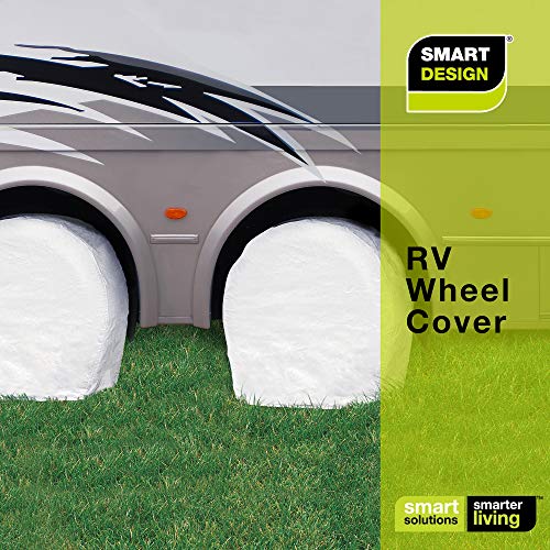 Smart Design RV Wheel Covers - Model 3 - Protects Against Rust & Storage Damage - for RV, Semi Trucks, Large Vehicle Tires (2-Pack) (Fits 29-31.75" Diameter Wheels) [White w/Felt] - Thumbnail 6
