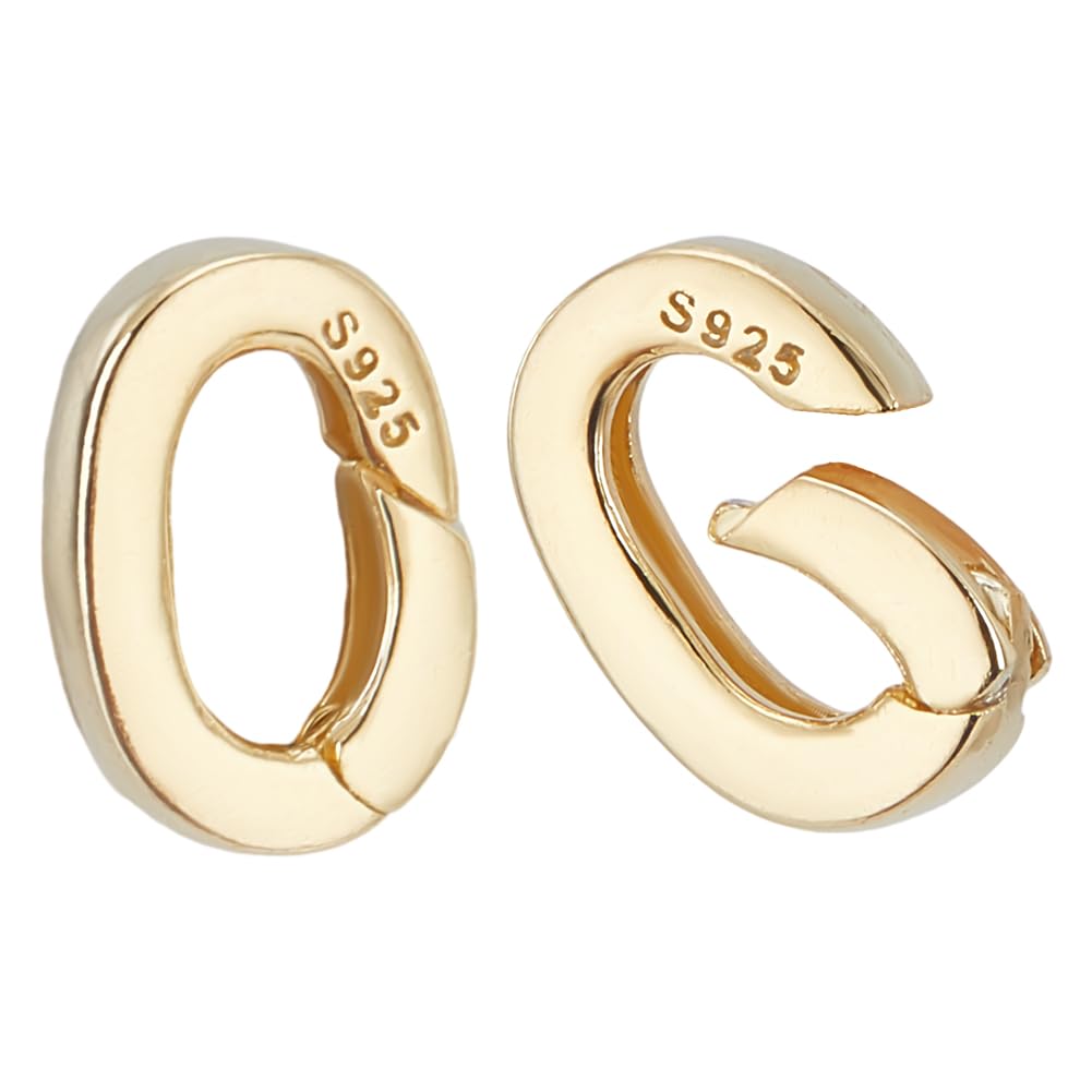 PH PandaHall 18K Gold Over 925 Sterling Silver Spring Gate Rings Clasp, 2pcs Oval Spring Clasp Connector Metal Necklace Shortener Clasp for Necklace Bracelet Keychain Jewellery Making, 10x7mm