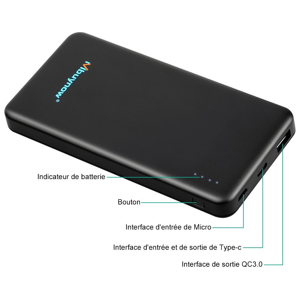 10000 mAh Batería Externa Power Bank QC 3.0 Carga Rápida, Mbuynow (Doble Puerto, Total 5V/3.5A) Cargador portátil, Extra compacto, para iPhone , iPad, Samsung Galaxy,Huawei,Android , Teléfonos móviles, Tablet y Más