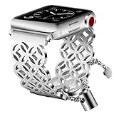 VIGOSS Jewelry Metal Bangle Compatible with Series 4 44mm Apple Watch Band 42mm Women Men Luxury Silver Cuff Bling Hollow Bracelet Stainless Steel Strap for iWatch Series 4/3/2/1 Window Grille