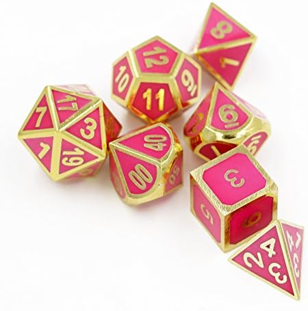 Dungeons &amp; Dragons 7pcs/set Creative RPG Dice D&amp;D Metal Dice Enamel Luminous Pink Digital DND Game Dice