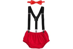 IBTOM CASTLE Baby Boys Cake Smash Outfit First Birthday Bloomers Bowtie Suspenders Clothes set