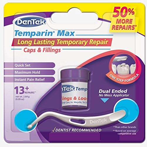 DenTek Temparin Max - Lost Filling &amp; Loose Cap Repair, One Step Instant Pain Relief, 13+ Repairs (2 Pack)