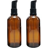 VANTOBEST 2PCS 100ml/3.4oz Amber Glass Lotion Pump Bottles Empty Refillable Cosmetic Makeup Travel Size Pump Dispenser Container Jars for Aromatherapy Essential Oils Skincare Toiletries