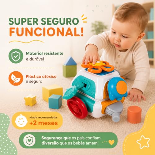 Brinquedo Sensorial Bebê Infantil Montessori 10 em 1 Cubo de Atividades Educativo, Coordenação Motora, Desenvolvimento Cognitivo, Estímulo Tátil, Aprendizado Precoce, Crianças 1 2 3 Anos