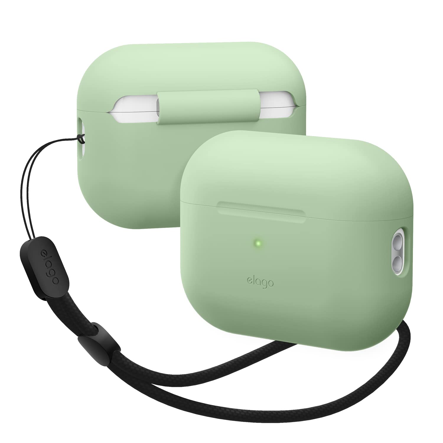 elago Silicone Case Compatible with Apple AirPods Pro 2nd Generation Case Cover Round Strap Included, Protective Case, Front LED Visible, Supports Wireless Charging (Pastel Green)