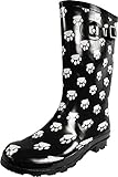 NORTY Womens Hurricane Wellie Gloss Mid-Calf Paw Printed Rain Boot, Black, White 39203-8B(M) US