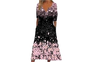 GAMIVAST Summer Dresses for Women 2023 Short Sleeve Causal Beach Dress Pleated Button Dress Vacation Floral Long Sunress with Pockets