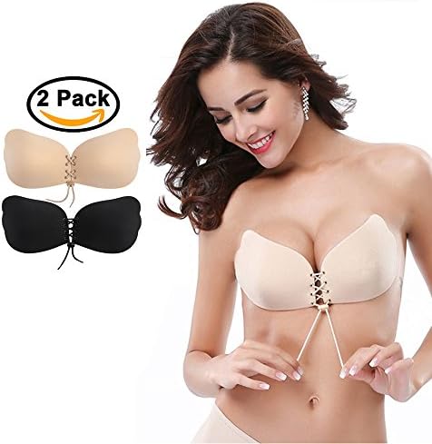 Kingoudoor Strapless Bra Self Adhesive Pushup Invisible Backless Bras for Women Pack of 2, C
