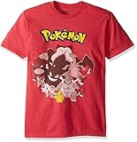 Pokemon Men's Group Shot of Evolved Sleeve T-Shirt, Red Heather, Large
